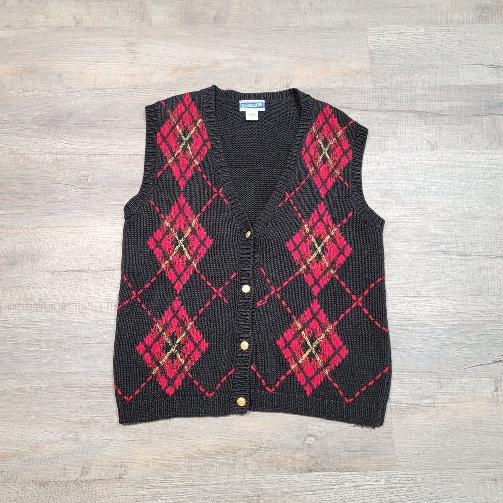 Pendleton VTG Argyle Sweater Vest Womens Size Large Ramie Cotton Classic‎ Preppy